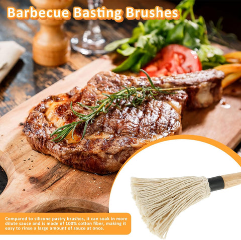 Image of 1 Set 18 in Grill Basting Mop with 4 Replacement Heads, Wooden Long Handle Basting Brush for Grilling BBQ Mop Dishwasher Safe Barbecue Basting Brushes Portable for BBQ Sauce Smoking Steak