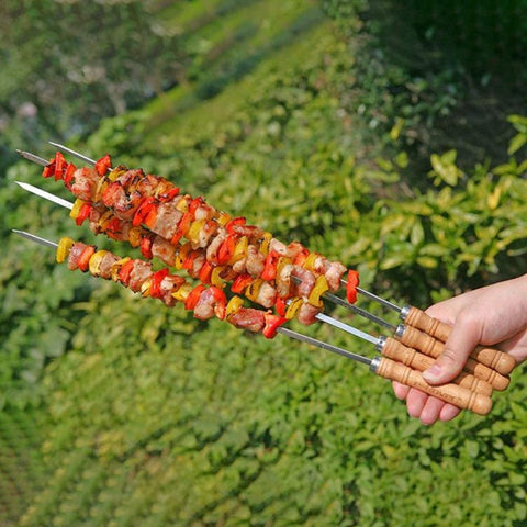Image of 16 Inch Kabob Skewer with Wood Handle for BBQ Camping Cookware Campfire Grill Cooking,Stainless Steel 10PCS