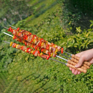 16 Inch Kabob Skewer with Wood Handle for BBQ Camping Cookware Campfire Grill Cooking,Stainless Steel 10PCS
