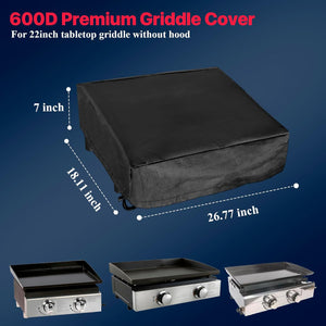 Grill Cover for Outdoor Grill, 600D Oxford Grill Cover for Blackstone 22 Inch Griddle without Hood, Tabletop Gril Cover 22 Inch Barbecue Covers for Blackstone (Fit 22" Griddle)