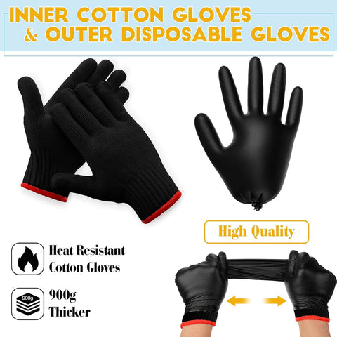 Image of 200 Pcs Disposable BBQ Gloves with 4 Pairs Cotton Liners Grilling Gloves BBQ Cooking Gloves (Black, Dark Gray, X-Large)