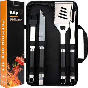 BBQ Tools Grill Tools Set, Stainless Grill Kit Grilling Set - Heavy Duty Premium BBQ Accessories with Portable Bag, with Spatula, Fork, Brush & BBQ Tongs- Perfect Grill Gifts for Men