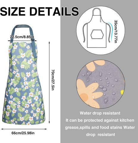 Image of 3 Pack Floral Aprons with Pocket, Blooming Womens Aprons Waterproof Adjustable Cooking Aprons for Kitchen Gardening and Salon