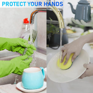 Rubber-Gloves Dishwashing Gloves for Cleaning-Kitchen - 2 Pairs Long Household Cleaning Gloves for Washing Dishes