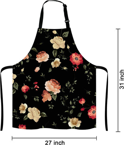 Image of Watercolor Floral Pattern with of Roses Adjustable Bib Apron Kitchen Cooking Baking Gardening Apron for Women Men