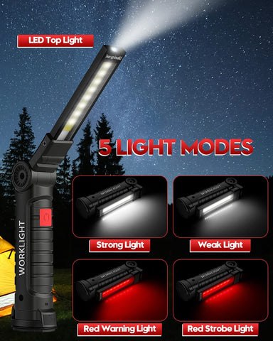Image of Tool Gifts for Men, Rechargeable LED Work Lights Grill Light with Magnetic Base 5 Modes 360° Rotate (2Pack Black)