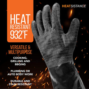 Grilling Gloves Heat Resistant BBQ Gloves - Heat Resistant Gloves for Cooking - Long Sleeve BBQ Gloves for Smoker - Textured BBQ Grill Gloves Easily Handle Hot Food - 14 Inch Extra Large Oven Gloves