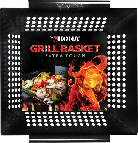 Image of Kona Extra Large Grill Basket for Veggies - Premium Nonstick Grilling Basket/Grill Net - Essential Grilling Accessories for Outdoor Grill & BBQ, 14X13X4 Inches