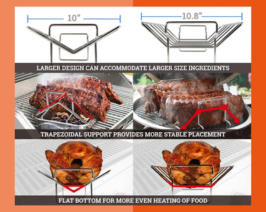 Rib and Roaster Rack Accessories for Big Green Egg, Stainless Turkey Roasting Rack for Grilling and Smoking - Perfect for Roast Chicken, Leg of Lamb, Forerib of Beef, Fits 18In or Larger Kamado Grills