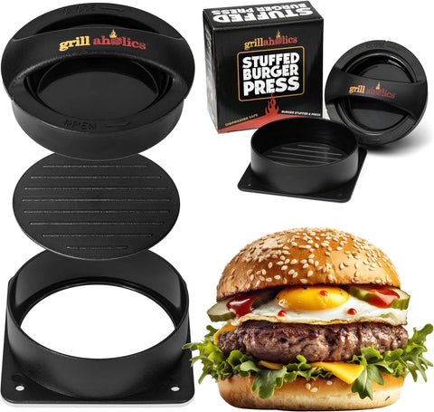 Image of Stuffed Burger Press and Recipe Ebook - Extended Warranty - Hamburger Patty Maker for Grilling - BBQ Grill Accessories