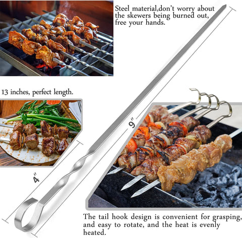 Image of Metal Kabob Skewers,Flat Skewers for Grilling(12Pcs 15 Inch and 4Pcs 13.5 Inch) BBQ Barbecue Skewer Stainless Steel Shish Kebob,Reusable Sticks Set for Grilling