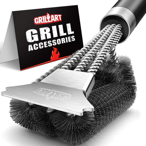 Image of Grill Brush and Scraper with Deluxe Handle, Safe Wire Grill Brush BBQ Cleaning Brush Grill Grate Cleaner for Gas Infrared Charcoal Porcelain Grills, BR-8529