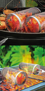 Rolling Grill Baskets for Outdoor Grilling. BBQ Grill. Set of 2 Pieces. the Best Barbecue Accessory and Perfect for Use in the Oven. Kitchen Accessory, Rolling Baskets for Roasting Vegetables, Meat, Fish and for Camping. Perfect Men’S Gift