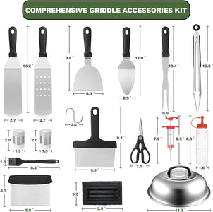 Griddle Accessories Kit, 29PCS Flat Top Grill Accessories Set for Blackstone and Camp Chef, Grill Spatula Set with Enlarged Spatulas, Basting Cover, Scraper, Tongs for Outdoor BBQ with Meat Injector