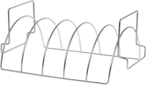 Large 5 Slot Stainless Steel Rib Rack 13.6L X 9.4W X 5.9H Size and 2In1 Design Will Hold Full Rack of Ribs or Chicken. Our Stand Fits Most Grills, Bbqs, Smokers or Ovens Larger than 16" in Diameter