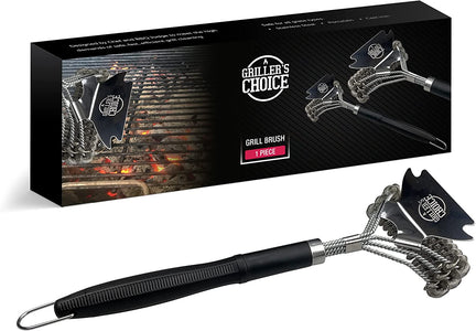 Commercial Grill Brush - 2 Headed Double Helix Coils, Bristle Free, 18" Long Handle, 3 in 1 Professional Barbecue Cleaner, Stainless Steel, All Grill Types.