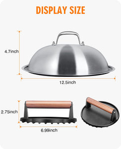 Homenote Griddle Accessories for Blackstone, Commercial Grade 12 Inch Heavy Duty round Melting Dome with Cast Iron Smash Burger Press Perfect for Flat Top Hibachi Grill Indoor Outdoor