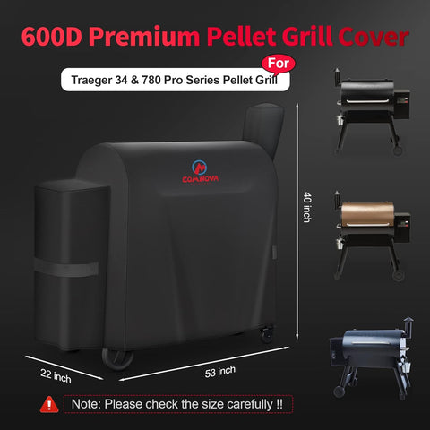 Image of Grill Cover for Traeger Pro 34 & 780 Series - 600D Wood Pellet Smoker Cover for Traeger Waterproof & Heavy Duty, Premium Pellet BBQ Cover for Traeger Pro 34, Pro 780, Texas, Z Grills and More