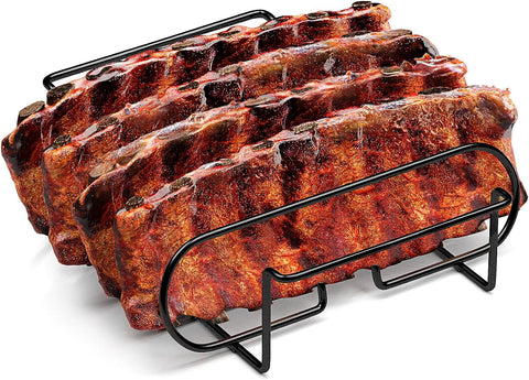 Image of Sorbus® Non-Stick Rib Rack - Porcelain Coated Steel Roasting Stand – Holds 4 Rib Racks for Grilling & Barbecuing - Perfect BBQ Accessories for Smoker and Grill - Durable and Convenient Design (Black)
