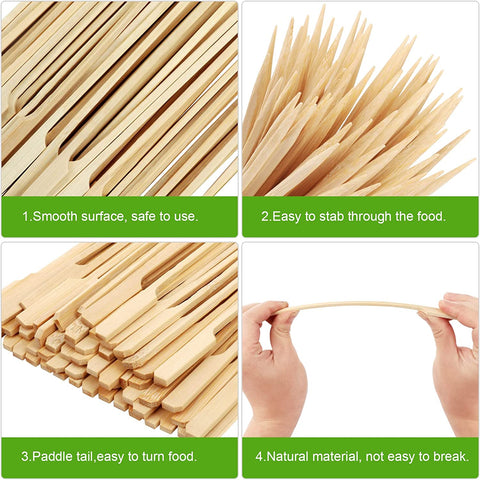 Image of 200 PCS Bamboo Skewers for Appetizers, 4.7 Inch Toothpicks, Cocktail Picks for Drinks, Fruit Kababs, Sausage, Barbecue Snacks, Natural Wooden Paddle Skewer Mini Food Sticks, Charcuterie Accessories