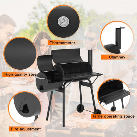 Image of 43’’ Charcoal Grills Outdoor BBQ Grill Camping Grill American Braised Roast Portable Grill Offset Smoker for 6-10 People Patio Backyard Camping Picnic BBQ