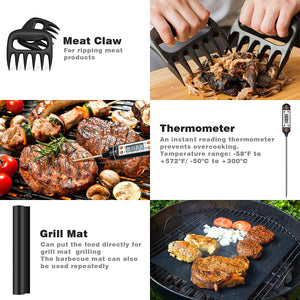 AISITIN Grill Accessories 25PCS BBQ Tools Set Stainless Steel Grilling Kit with Thermometer, Fork, Tongs and Spatula, Grill Mat - Gifts for Dad Durable, Stainless Steel Grill Tools