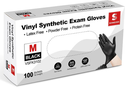Black Vinyl Exam Gloves, 4 Mil, Disposable Latex-Free Plastic Gloves for Medical, Cooking & Cleaning, 100-Ct Box