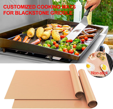 Image of 2 Pack Nonstick Copper Grilling Mats for 36 Inch Blackstone Griddle, Resuable Cooking Mats for Grilling, BPA and PFOA Free Heavy Duty BBQ Grill Mats, Griddle Accessories Kit -36 X 17.8 Inch