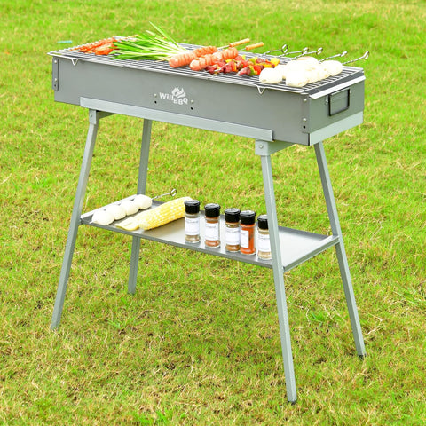 Image of Commercial Quality Portable Charcoal Grills Multiple Size Hibachi BBQ Lamb Skewer Folded Camping Barbecue Grill for Garden Backyard Party Picnic Travel Outdoor Cooking Use(31.6X10.3X5.1 Inch)
