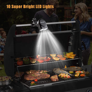 Grill Light,  BBQ Lights for Grill with 10 Super Bright LED Lights, Adjustable Handle with 360 Degree Rotation, round & Square Bars Light on Any BBQ Pit, Grill Lights for Cooking and Outdoor Use