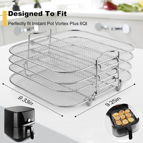 Image of Dehydrator Rack Stainless Steel Stand Accessories Compatible with Instant Vortex plus 6 Quart Air Fryer, Ninja Foodie Grill, Chefman 8 Quart Air Fryer, 4 Layers