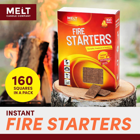 Image of Fire Starter Squares 160 - Fire Starter Pack for Chimney, Grill Pit, Fireplace, Campfire, BBQ & Smoker - Water Resistant and Odourless - Camping Accessories