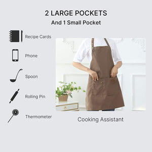 Aprons for Women Men BBQ Chef Cooking Artist Water Drop Resistant Canvas Adjustable Kitchen Apron with Pockets for Unisex Grill Baking Painting Art Stylist Dishwashing Comfortable Aprons (Khaki)