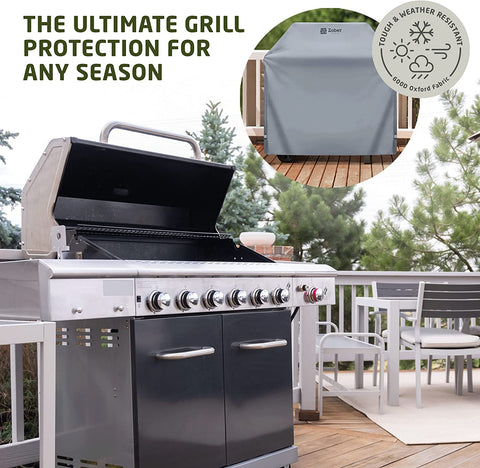 Image of Zober BBQ Grill Cover - 58 Inch Waterproof Double Layered Fits Weber Gas Grill Cover Charbroil Grill & Smoker - Gas Grill Covers W/Air Vents, Dual Handles - 600D Oxford Fabric, Gray