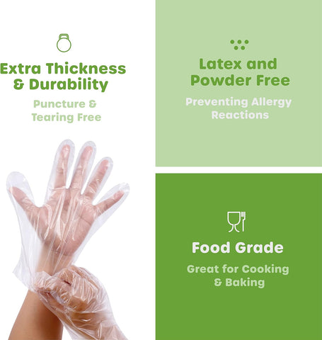Image of 500 Count Disposable Sterile Poly Plastic Gloves for Cooking, Food Prep and Food Service | Latex & Powder Free - One Size Fits Most
