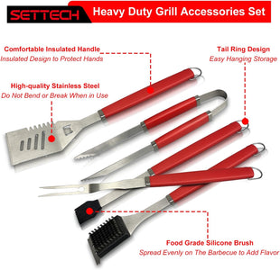 6PCS Grill Set for BBQ Tools Grilling Set,Heavy Duty Grill Utensils for Outdoor Grill with Spatula,Fork,2 Set of Brushes,Tongs and BBQ Press,Bbq Accessories Grill Sets for Men