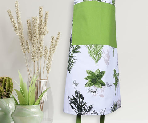 Image of Herb Garden Apron | 27.5 X 33 Inches | 100% Natural Cotton | Womens Apron for Cooking, Baking, Gardening | Convenient Pockets and Adjustable Strap at Neck & Waist Ties