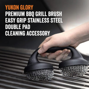 ™ Premium BBQ Grill Brush Easy Grip Double Pad Stainless Steel Cleaner for Gas and Charcoal Grill- Safe for Ceramic, Steel, Cast Iron Grill Grate- Grilling Gifts