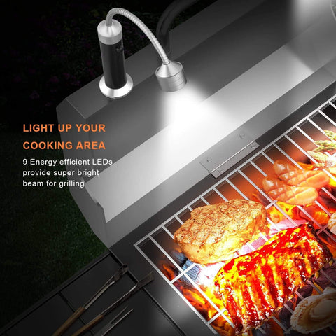 Image of Grill Lights, BBQ Lights for Grill-Outdoor Magnetic Light 360 Degree Flexible Bend, Weather Resistant, Led Flashlight(Batteries Not Included), Pack of 2, 1 Meat Thermometer
