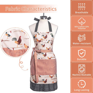 Lovely Flower Pattern Retro Aprons with Large Pockets for Women Girls Cooking Kitchen Bakery Mother'S Gift