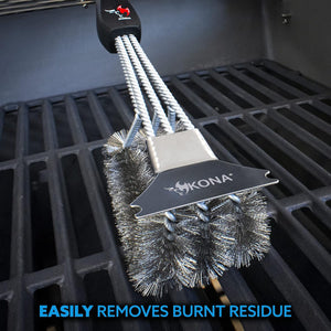 Grill Brush and Scraper - 360 Straight Edge - Compatible with Weber and Pellet Grill Brands - BBQ Cleaner Fits All Grills, Stainless Steel, Cast Iron, Porcelain - Flex Grip Handle