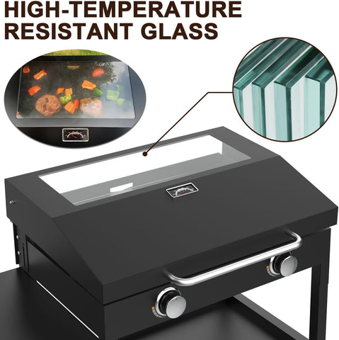 Image of New Upgraded 28" Hinged Griddle Lid Hood for 28-Inch Blackstone Griddle, Clear View Hinged Lid Griddle Hood for 28" Blackstone 2-Burner Grill Griddle Hard Cover