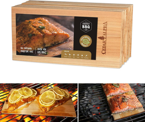 Image of 12 Pack Premium Cedar Planks for Grilling Salmon, Meat Fish and Veggies. Adding Extra Smoke and Flavor, Soaking Fast, Easy to Use Cedar Grilling Planks (11"X5.5", Natural Cedar Wood)