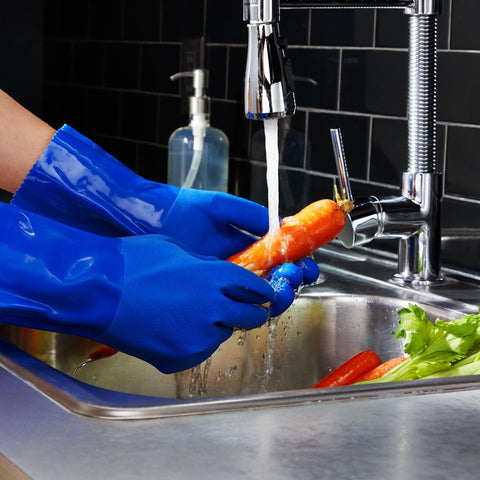 Image of 2 Pairs Rubber Household Cleaning Gloves for Kitchen Dishwashing, Cotton Lined (Blue)