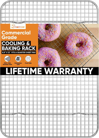 Image of Priority Chef 18/8 Stainless Steel Cooling Rack, Heavy Duty Baking Rack for Oven Cooking, Fits Quarter Sheet Pan, Wire Rack for Cooking, Bacon, Cookie Cooling Rack, 8.5" X 12"