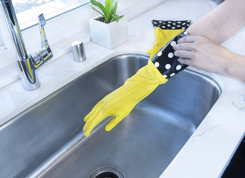 Image of Glam Reusable Latex Dishwashing Gloves for Kitchen or Cleaning, One Size, Yellow, 3 Pairs