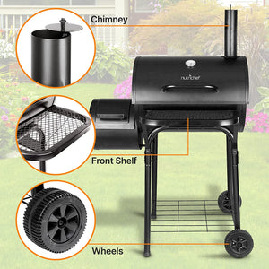 kitchen Charcoal Grill Offset Smoker with Cover, Portable Stainless Steel Grill, Outdoor Camping BBQ and Barrel Smoker (Black)