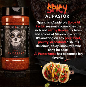 Spanglish Asadero 10Oz Spicy Al Pastor | Mexican Seasoning for Steak, Chicken, Pork, Lamb, and Elote | Low Sodium, Gluten-Free BBQ Rub for Smoking or Grilling