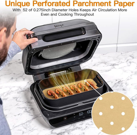 Image of Air Fryer Liners Disposable for Ninja: 150Pcs Air Fryer Parchment Paper Liners for Ninja Foodi Smart XL FG551 6-In-1 Indoor Grill Accessories Perforated Rectangle Airfryer Liner Sheets