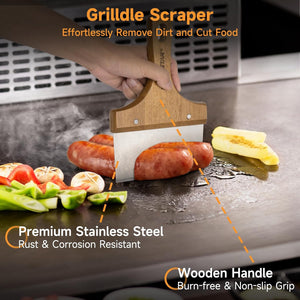 Deluxe Griddle Accessories for Blackstone, 7 Pcs Griddle Spatula Set with Scraper, Squeeze Bottles and Egg Rings, Heat-Resistant and Heavy-Duty